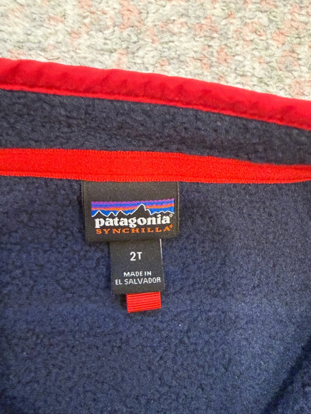 2T Patagonia Kids Navy & Red Synchilla Pullover Hoodie - Picture 2 of 3